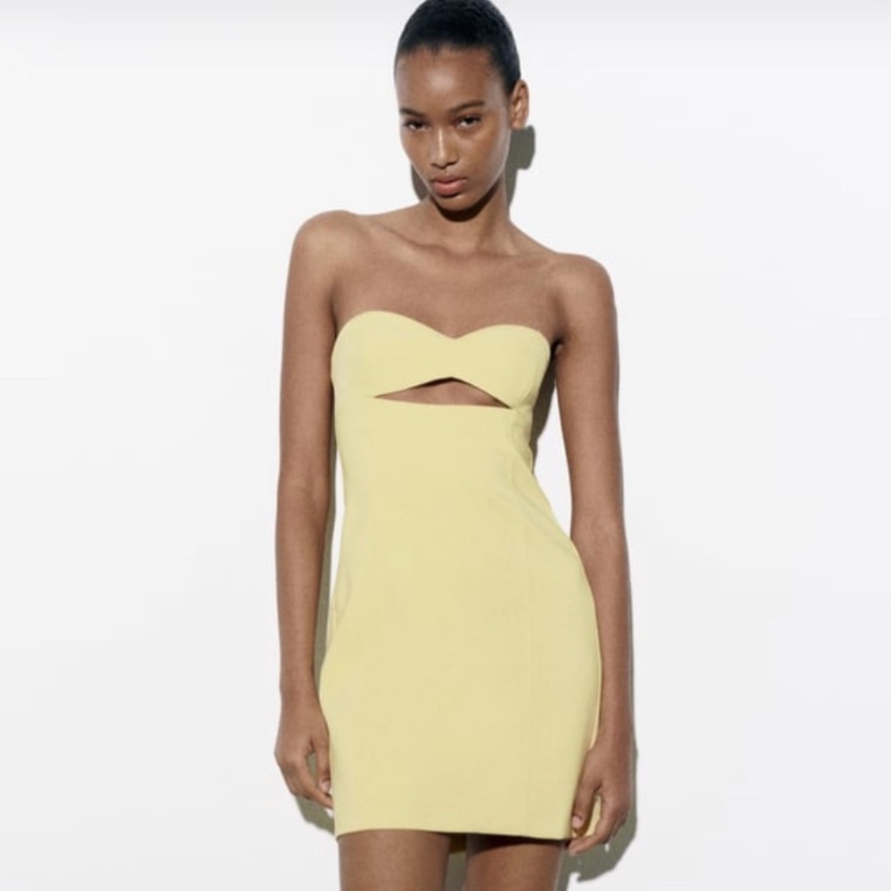 Zara yellow mini cutout dress